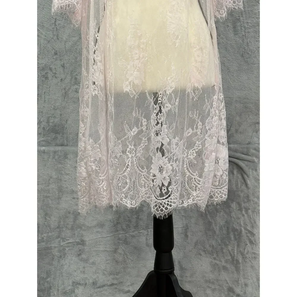 Festival Fairycore Barbiecore Sheer Lace Kimono Cover Up Robe Pink Coquette XL